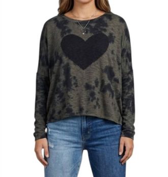 Stitchdrop Heart Lightweight Knit Sweater In Kelp