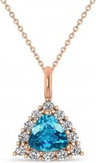 Allurez Diamond & Blue Topaz Trillion Cut Pendant Necklace 14k Rose Gold (1.6ct)