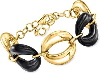 Ross-Simons Italian Black Enamel and 18kt Gold Over Sterling Oval-Link Bracelet
