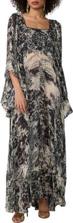 Diane Von F&uuml;rstenberg Uma Abstract Print Maxi Dress in Paysage Black at Nordstrom, Size X-Large