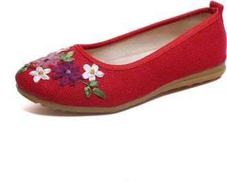 Generic 2025 Womens Elegant Satin Flower Embroidered Shoes Chinese Traditional Style Shallow Mouth Casual Shoe Stage Performance Oriental Sandals to Match Che