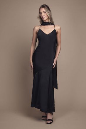 Oasis Womens Satin Scarf Detail Strappy Maxi Bridesmaid Dress - Black - Size 10 UK