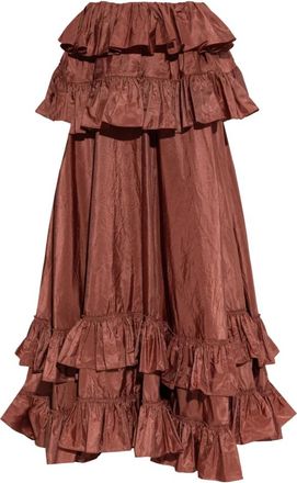 Chloé Rokken, Dames, Bruin, S, Leer, Zijden rok met ruches