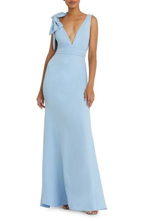 Mac Duggal Sleeveless V Neck Bow Detail Mermaid Gown in Powder Blue at Nordstrom, Size 12