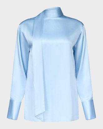 Diane Von F&uuml;rstenberg x Henry Zankov Eldridge Oversized Tie-Neck Silk Top