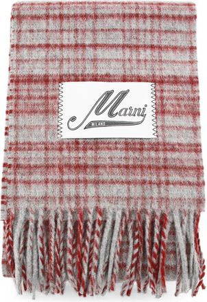 Marni Red Checked Wool-mohair Scarf