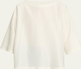 Eskandar 3/4-Sleeve Shimmer Silk Top