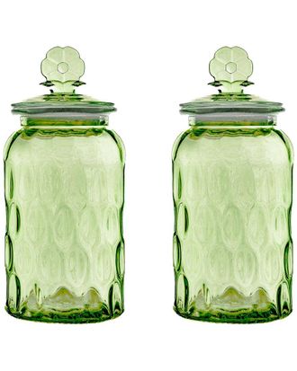 10 Strawberry Street Set of 2 Textured Glass Flower Canisters, Dimpled Round