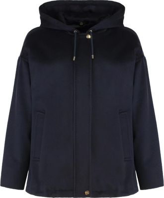 Max Mara Derris Wool Broadcloth Sweatshirt - Dames - Vesten met rits - Blauw - M - Wol - Hoodies & sweatvesten