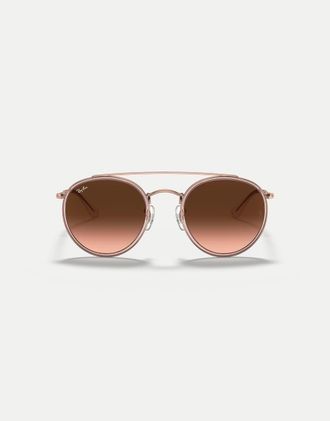 Ray-Ban occhiali da sole rotondi con doppio ponte, lenti marroni e montatura color rame