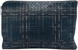 Bottega Veneta Pre-owned Clutches, female, Blue, Size: ONE SIZE Pre-owned Woven Leather Clutch