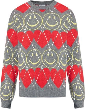 Moschino Wollen Trui - Heren - Ronde hals truien - Grijs - XL - Wol - Truien & Vesten