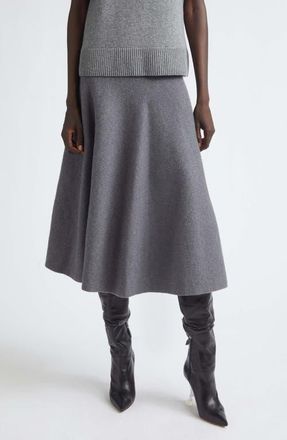 Brandon Maxwell The Miller Structured Virgin Wool Knit Skirt in Heather Grey at Nordstrom, Size X-Large