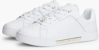 Tommy Hilfiger Womens Metallic Accent Leather Sneaker - White - US 6.5 / EU 37