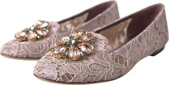 Dolce & Gabbana Womens Lace Crystal-Embellished Flat Pink Viscose Cotton Nylon