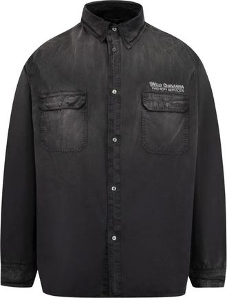 Willy Chavarria Camicia Corcoran LS con taschino - Nero