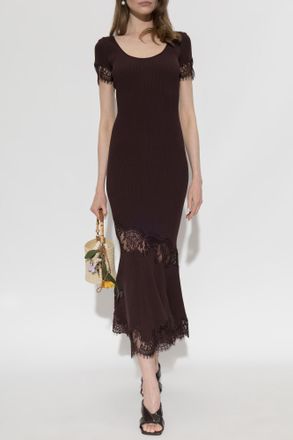 Self Portrait Dress With Lace Inserts, Womens, Brown