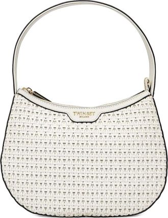 Twin-Set woven top-handle tote bag - White