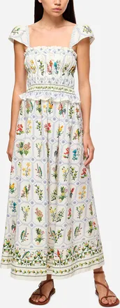 Farm Rio Womens Birds and flowers porcelain white maxi dress