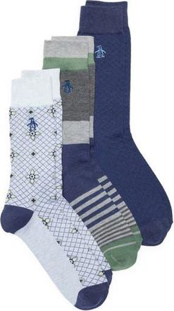 Original Penguin Kerwin Medallion Assorted 3-Pack Crew Socks in Cream at Nordstrom Rack