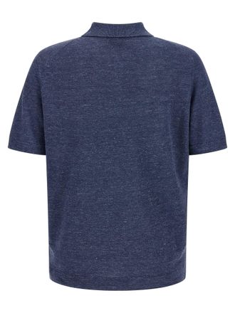 Brunello Cucinelli Mens Blue Linen Polo Shirt