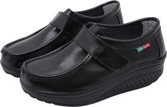 Generic Womens Slip on Walking Shoes Womens Lightweight Plantar Fasciitis Trainers Comfortable Shoes For Women With Soft Soles Soft Leather White Flat Thick S