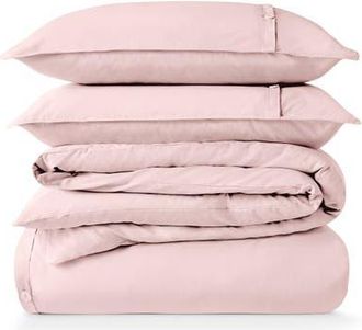 Bare Home 100% Organic Cotton Percale Duvet Cover and Sham Set in Dusty Pink at Nordstrom, Size Queen