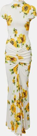 Alaia Ala&iuml;a Floral ruched jersey maxi dress