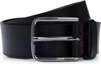 HUGO BOSS Grained leather belt with red stitching