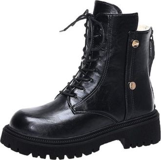 Generic Ladies Ankle Boots Warm Winter Booties Stylish Solid Color Flat Low Heel Fleece Lined Comfortable Classic Lace Up Ankle Walking Boots Party Office