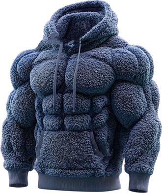 Generic 3D Muscle for Men, Warm Plush Lining, Hooded Sweatshirt for Men, Long-Sleeved Pullover for Winter, Relaxing, Activewear, Functional Shirt, Fleece Jack