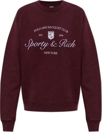 Sporty & Rich Hoodies & sweatvesten, Dames, Rood, S, Katoen, Beverly Hills Crest Soft Crewneck
