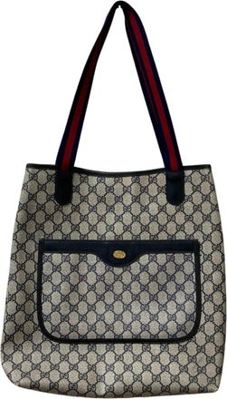 Gucci Gray Navy Gg Plus Tote Bag (Pre-Owned)