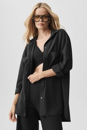 Alo | Dreamscape Button Down Long Sleeve Jacket in Black, Size: Medium
