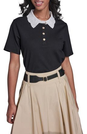 Karl Lagerfeld Floral Collar Knit Top in Black at Nordstrom, Size X-Large