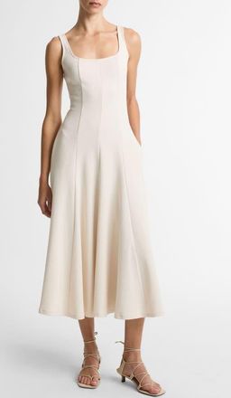 Vince Square Neck Midi Dress in Flax at Nordstrom, Size Xx-Small