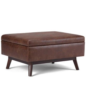 Simpli Home Owen 34In Mid Century Modern Rectangle Coffee Table Storage Ottoman