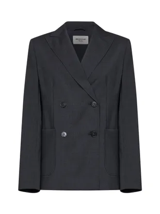 Max Mara Double-Breasted Wool-Silk Blend Blazer - Gray