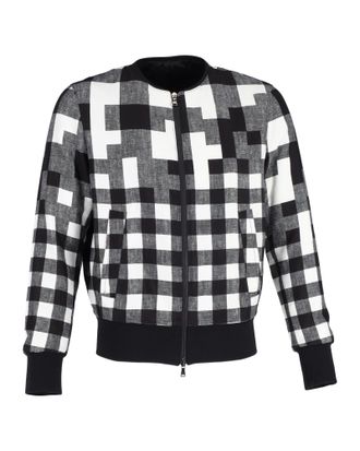 Neil Barrett Pre-owned Mens Checkered Bomber Jacket in Black Viscose - Size Small
