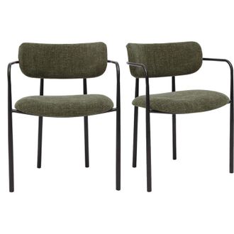 Miliboo Sillas De Tela Con Efecto Terciopelo Texturizado En Verde Caqui Y Metal Negro (juego De 2) Swift