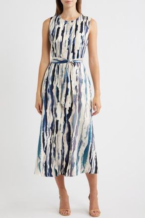Maggy London Tie Dye Stripe Sleeveless Dress in Whisper White/washed Indigo at Nordstrom, Size 18