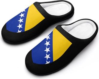 Generic Bosnia And Herzegovina Emblem Slippers Men Winter Warm Cotton Anti-Slip Indoor Slip-Ons House Shoes