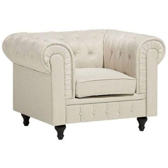 Beliani Poltrona vintage in tessuto beige Chesterfield