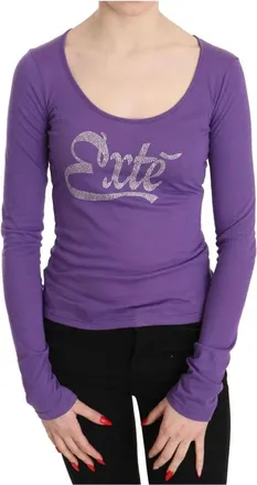 Exte Tops, Dames, Paars, S, Katoen, Paarse kristalversierde longsleeve top