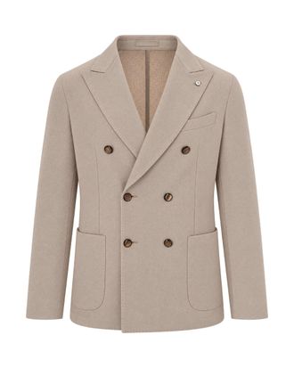 L.B.M. 1911 Beige Double-Breasted Soft Peak Lapel Blazer