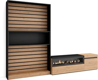 Skraut Home Skraut Home - Muebles De Sal&oacute;n Para Tv, Conjunto De Muebles Comedor, 260x186x35cm, Para Tv Hasta 65, Chimenea El&eacute;ctrica, Estilo Moderno, Roble Y Negro