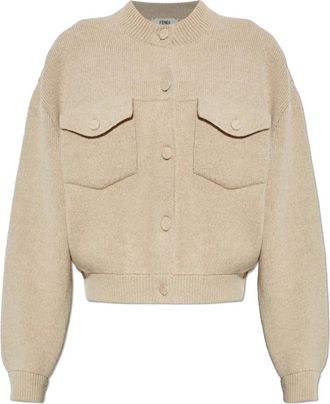 Fendi Cardigan met zakken - Dames - Vesten - Beige - XS - Wol - Truien & Vesten
