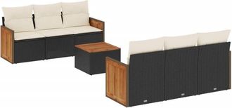 vidaXL Set De Comedor De Jard&iacute;n 7 Pzas Y Cojines Rat&aacute;n Sint&eacute;tico Negro Vidaxl