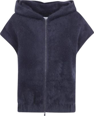 C.T. Plage Mouwloos Capuchonvest - Dames - Bodywarmers - Blauw - XS - Wol - Jassen