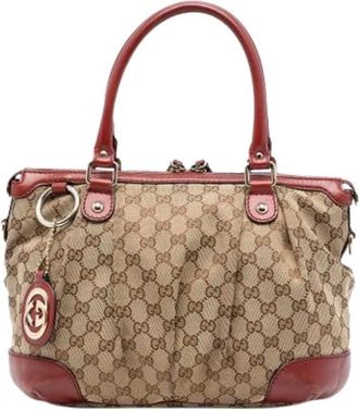 Gucci Pre-owned Handbags, female, Beige, Size: ONE SIZE Pre-owned Canvas Handbag